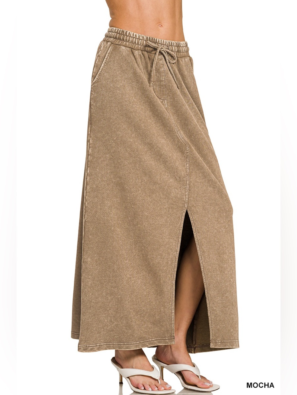 Casual Drawstring Maxi Skirt in Taupe
